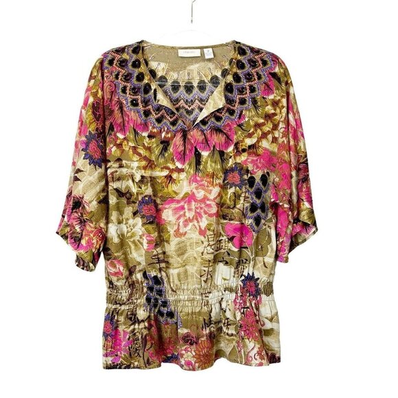 Chicos Printed Top Womens Size 2 US 12 Multicolor - Picture 1 of 10